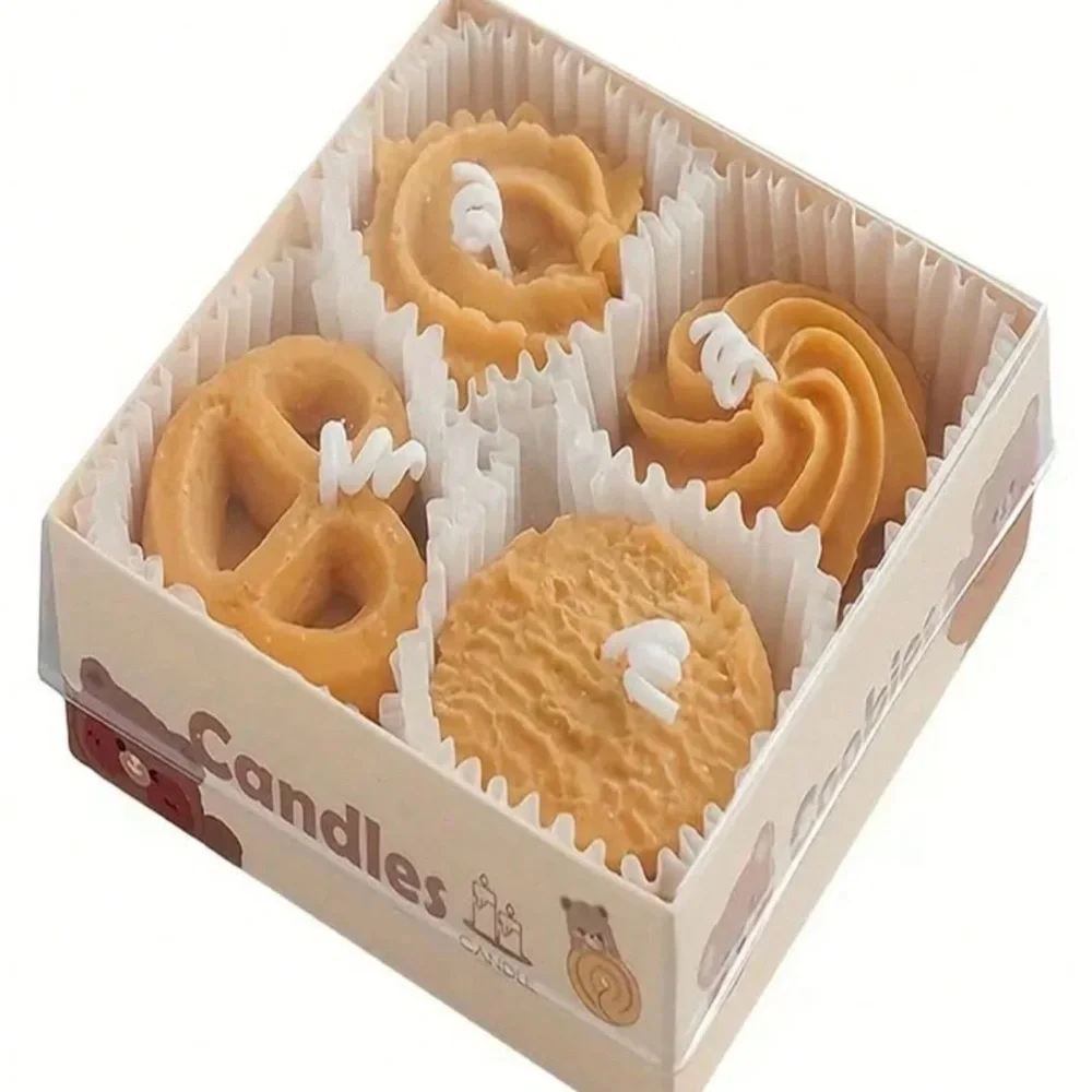 4 Pack Danish Butter Cookies Biscuit Cute Aromatherapy Candles Gift Box Set